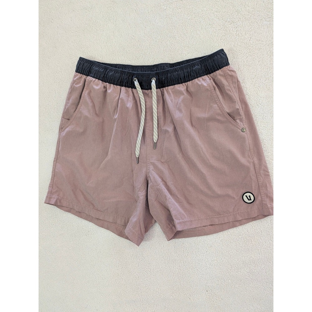 Vuori Kore Shorts Mens Large Mauve Black Elastic Waist Performance 5 Inseam